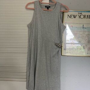 Express cotton mini dress with side ruche/brooch detail size L